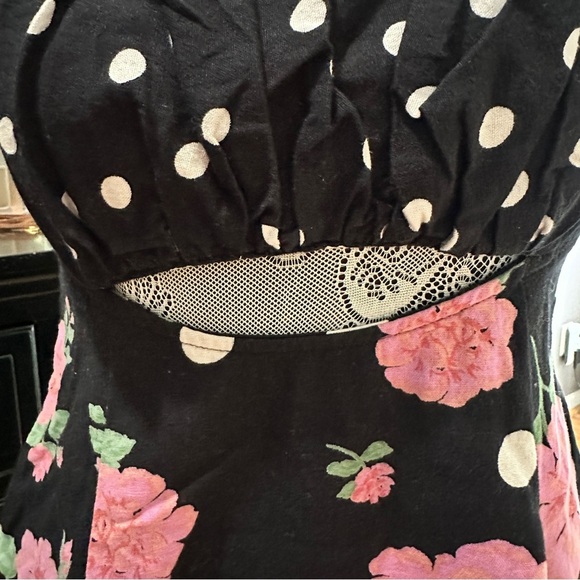 Free People Bom Bom Mini Dress | Black Floral Polka Dot Cutout Back | Size Small - Picture 11 of 13